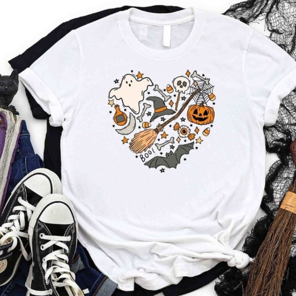 Halloween Doodles Cute Themed Graphic T-Shirt Spooky Fall Costume Shirt 90